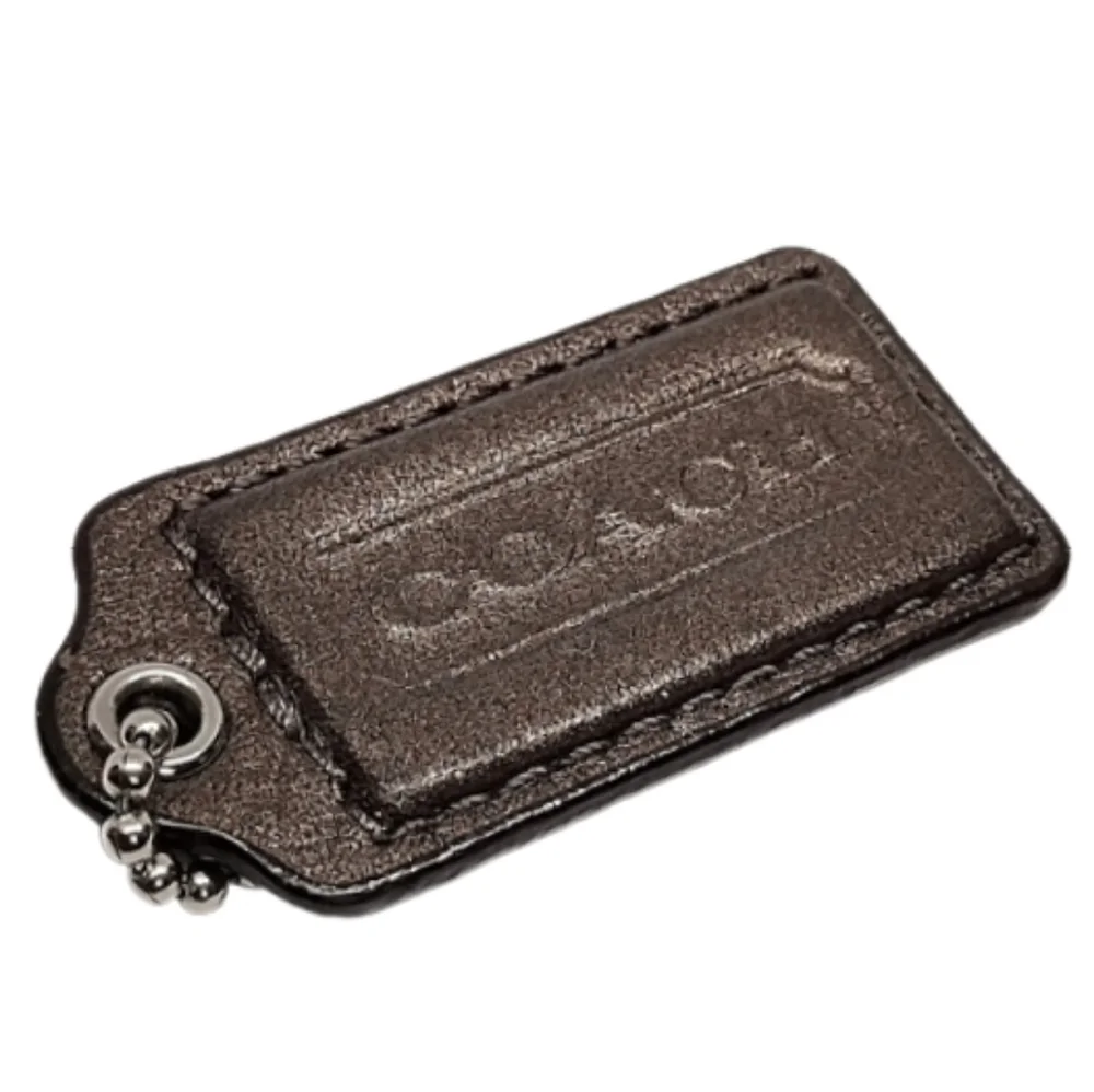 🏷️ 2" Y2K Coach Metallic Bronze Leather Hang Tag Bag Fob Charm Keychain Rare - Picture 3 of 5